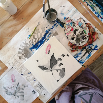 peinture acrylique racoon